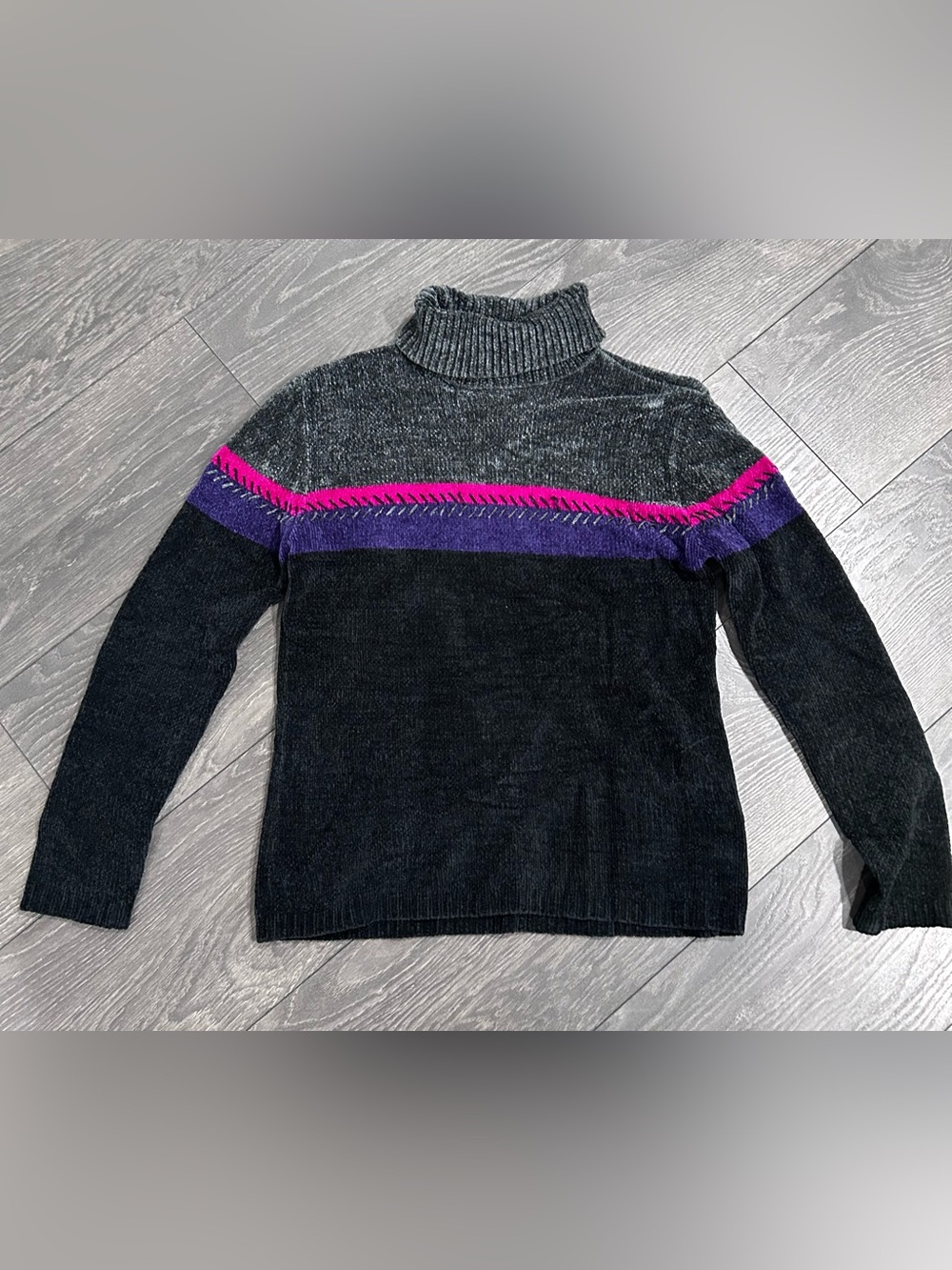 Vintage Crazy Horse Cowl Neck Turtleneck Sweater Women Sz S Color Block Acrylic